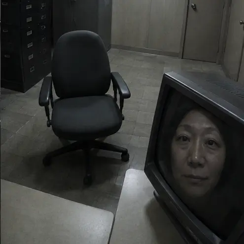 空修复室里的旧电视显示一张过分接近真人的脸